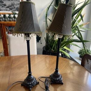 New vintage y2k Willowbrook Lane 27” Black Table Lamp Set with Beaded Shades